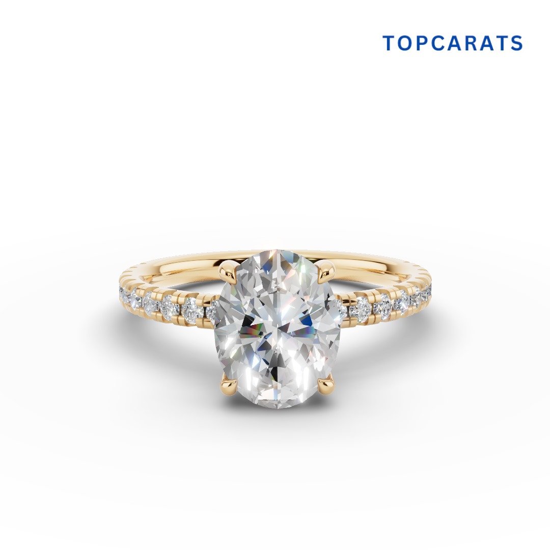 Elegant Oval-Cut Moissanite Engagement Ring – 18K Rose Gold Pavé Band