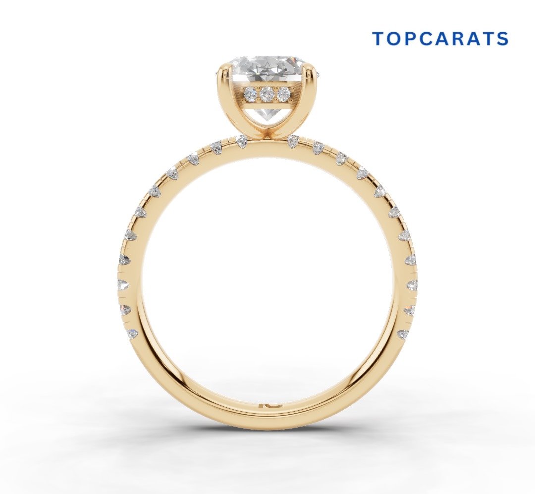 Elegant Oval-Cut Moissanite Engagement Ring – 18K Rose Gold Pavé Band