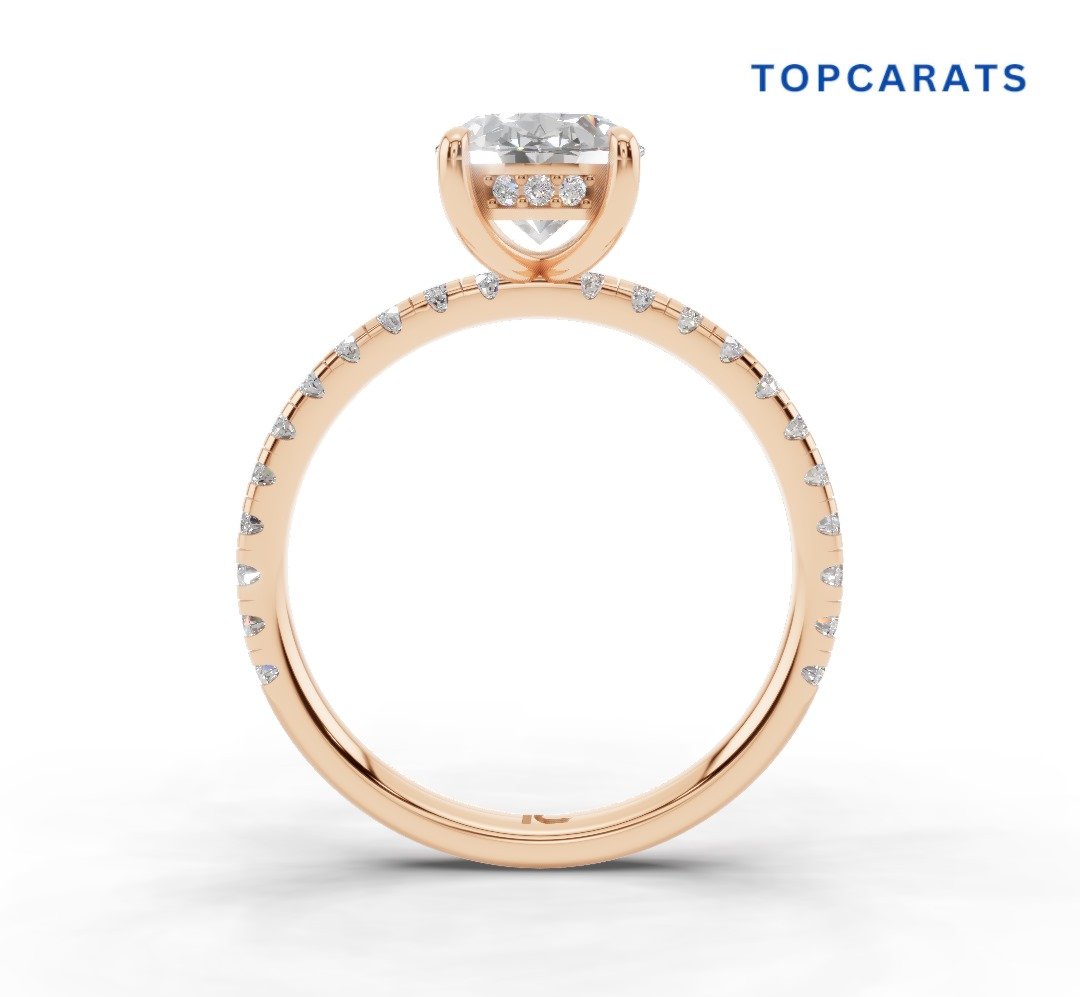 Elegant Oval-Cut Moissanite Engagement Ring – 18K Rose Gold Pavé Band