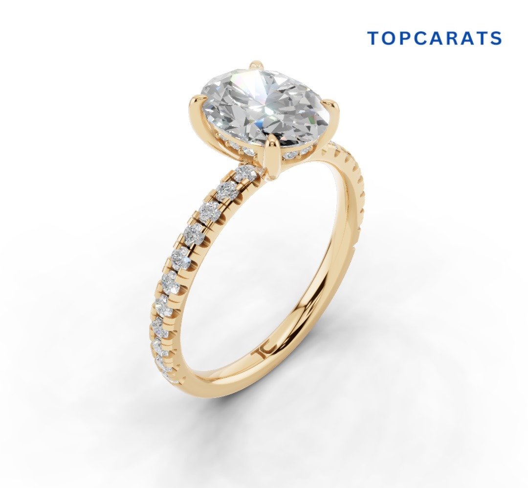 Elegant Oval-Cut Moissanite Engagement Ring – 18K Rose Gold Pavé Band